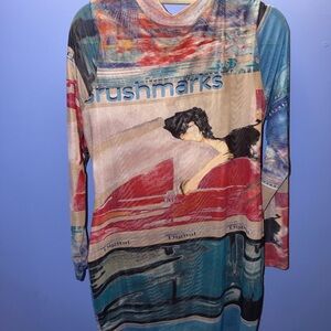 Fashion Nova Multicolor Brushstroke Dress with Pink, Blue & Cream